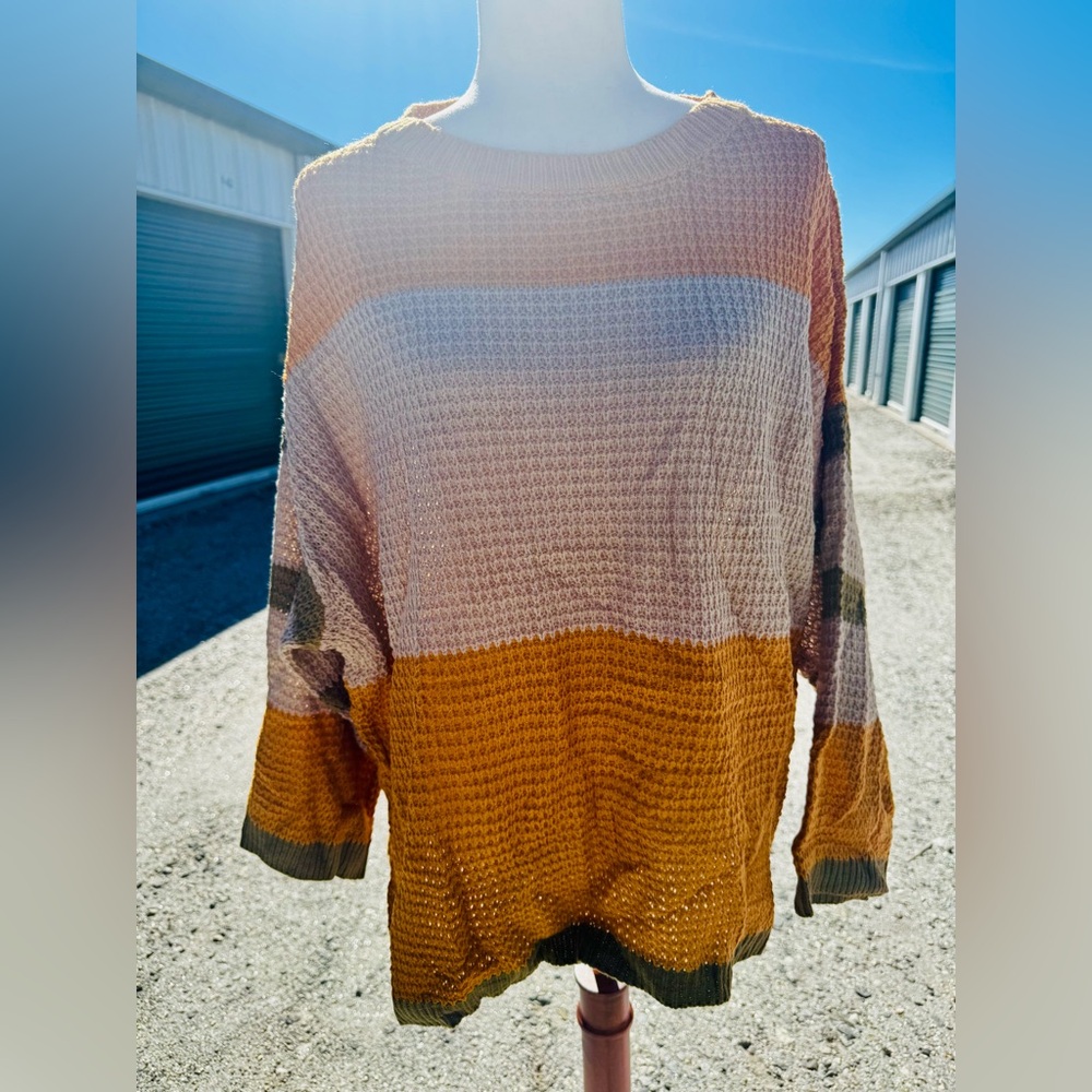 Umgee | Lightweight Knit Color Block Sweater. Perfect for Fall